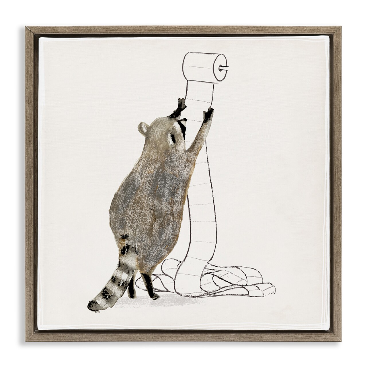 Stupell Industries Raccoon Toilet Paper Hoarder Framed Floater Canvas Wall Art